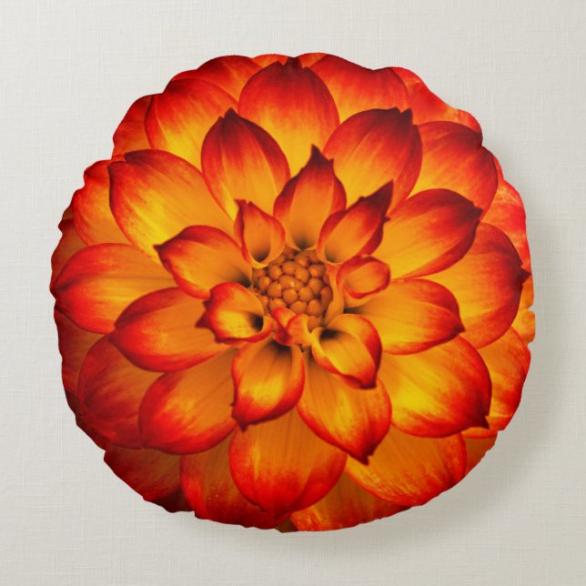 Fire Dahlia Round Pillow Rundes Kissen (Vorderseite)