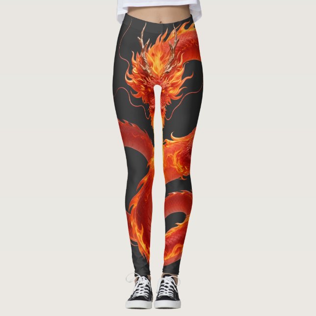 Fire Dragon Fantasy Art Design, Mythical Creature  Leggings (Vorderseite)