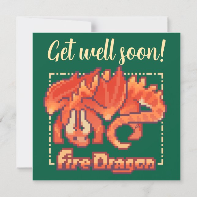 Fire Dragon pixel art Get well soon Magneteinladung (Vorderseite)