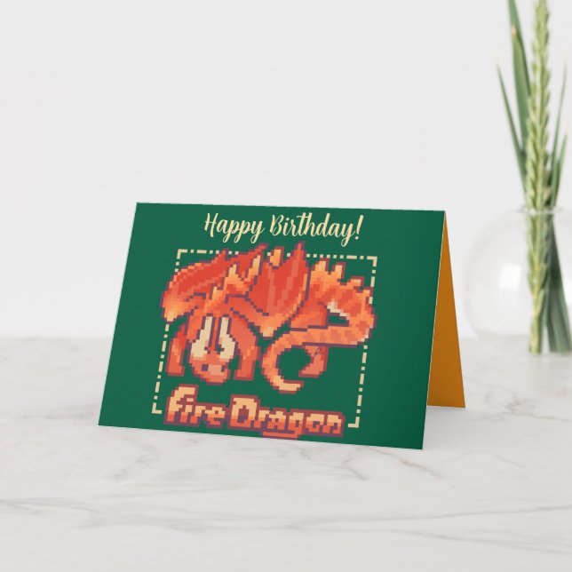 Fire Dragon pixel art  happy birthday  Dankeskarte (Vorderseite)