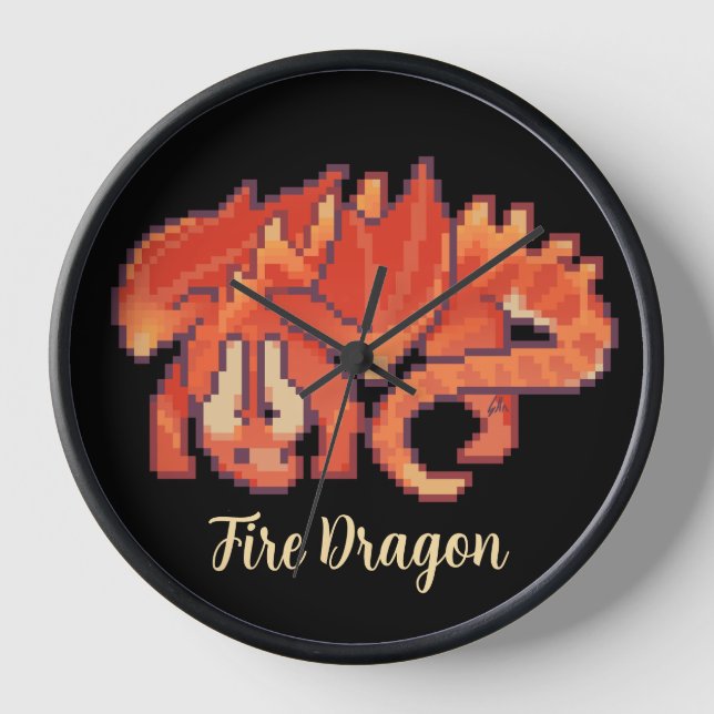 Fire Dragon pixel art Uhr (Vorderseite)