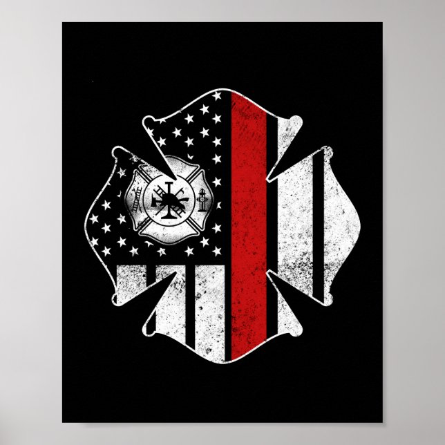 Fire Firefighter USA Flag Thin Red Line Flag Poster (Vorne)