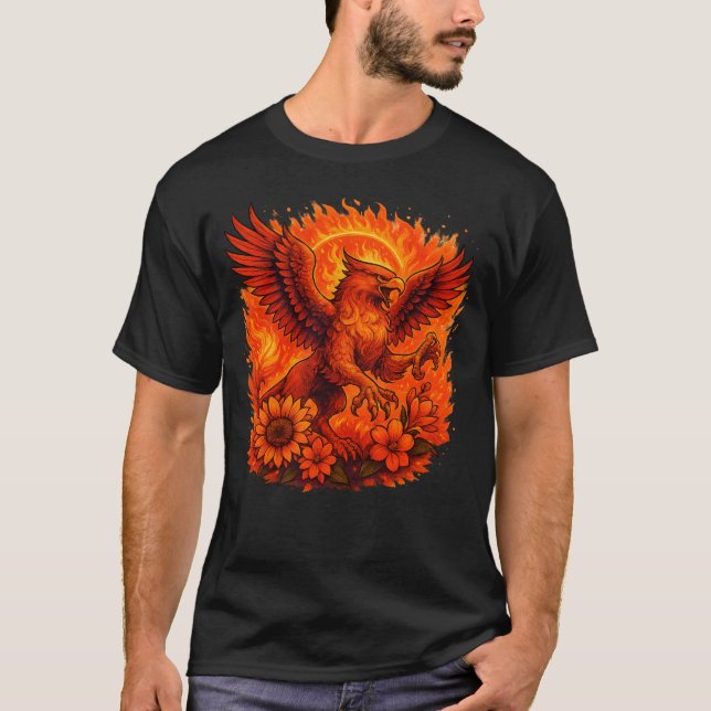 Fire Griffin Mythische Fantasy Art T-Shirt (Vorderseite)