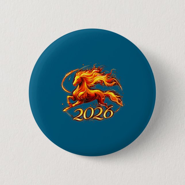 Fire Horse Chinese Zodiac Symbol 2026 Lunar New Ye Button (Vorderseite)