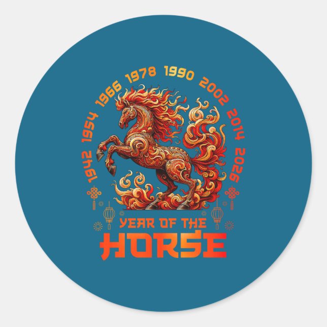 Fire Horse Chinese Zodiac Symbol 2026 Lunar New Ye Runder Aufkleber (Vorderseite)
