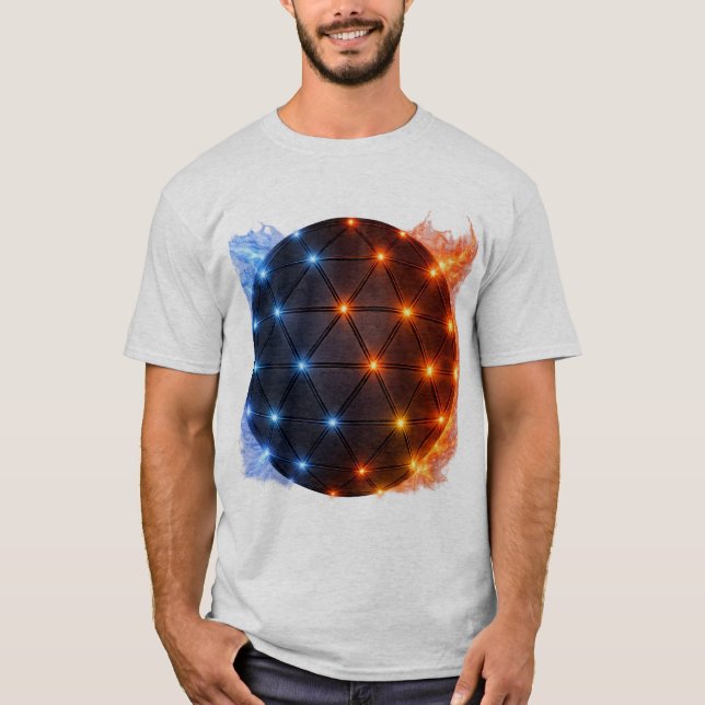 Fire & Ice Energy Sphere – Geometric Light Grid El T-Shirt (Vorderseite)
