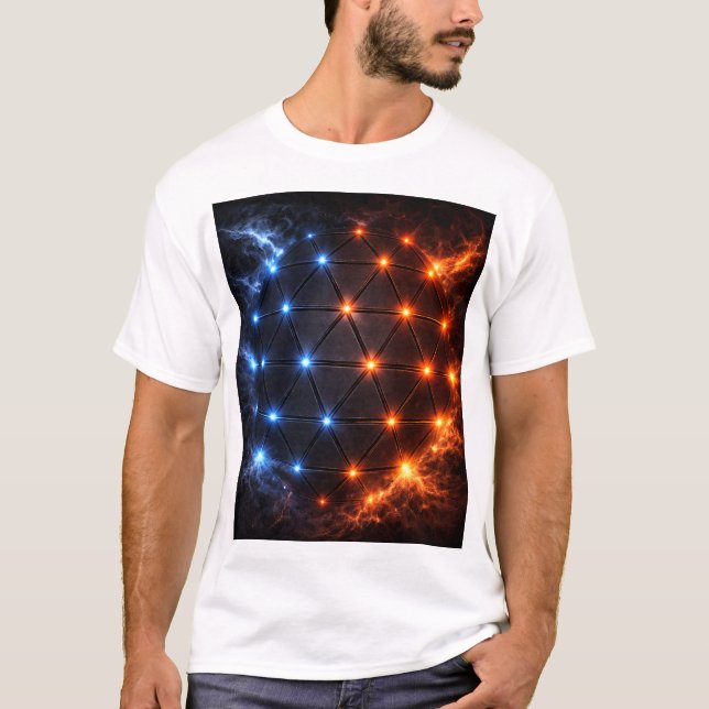 Fire & Ice Energy Sphere – Geometric Light Grid El T-Shirt (Vorderseite)