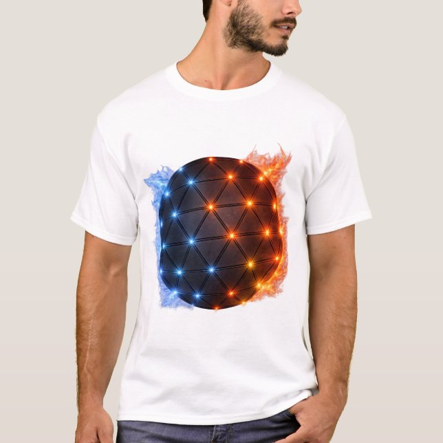Fire & Ice Energy Sphere – Geometric Light Grid El T-Shirt (Vorderseite)