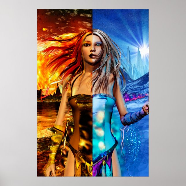 Fire & Ice Science Fiction Fantasy Art Poster (Vorne)