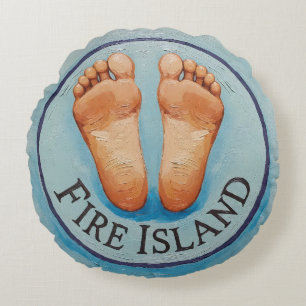 Fire Island barfuß und frei! Lustiges Gastgeschenk Rundes Kissen