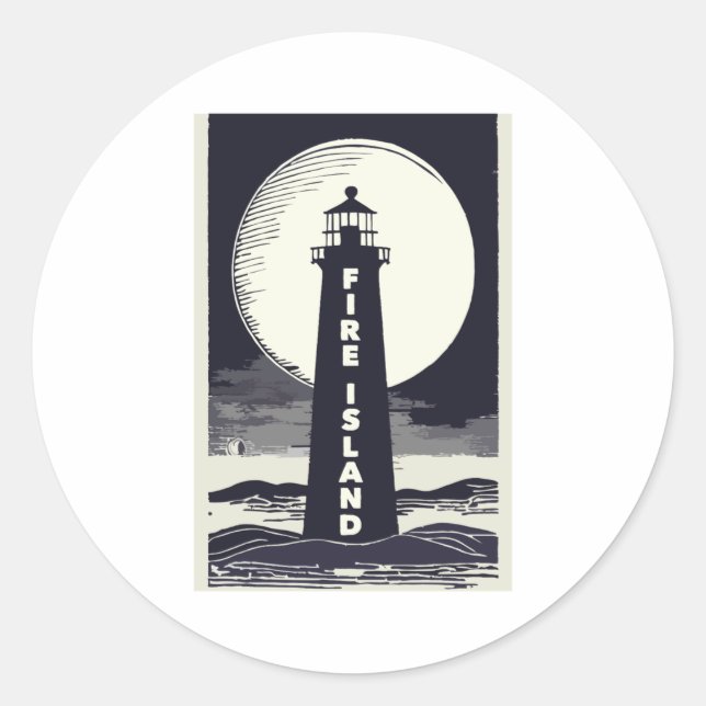 Fire Island Lighthouse New York Moon  Runder Aufkleber (Vorderseite)