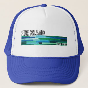 Fire Island NY blaue grüne abstrakte Vintage-Gesta Truckerkappe