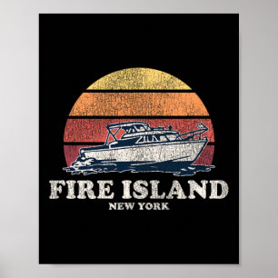 Fire Island Ny Vintage Bootfahren 70er Retro Boot Poster