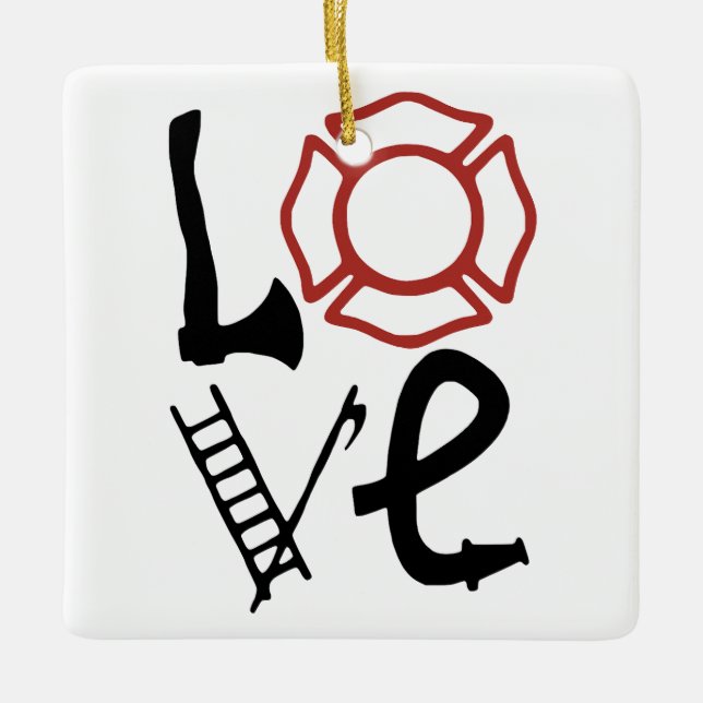 FIRE-LIEBE mit Ax, Malteser Kreuz, Lady, Pike Keramikornament (Vorderseite)