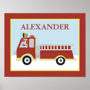 FIRE MOTOR LKW Boys Kunstraum Print with dog Poster
