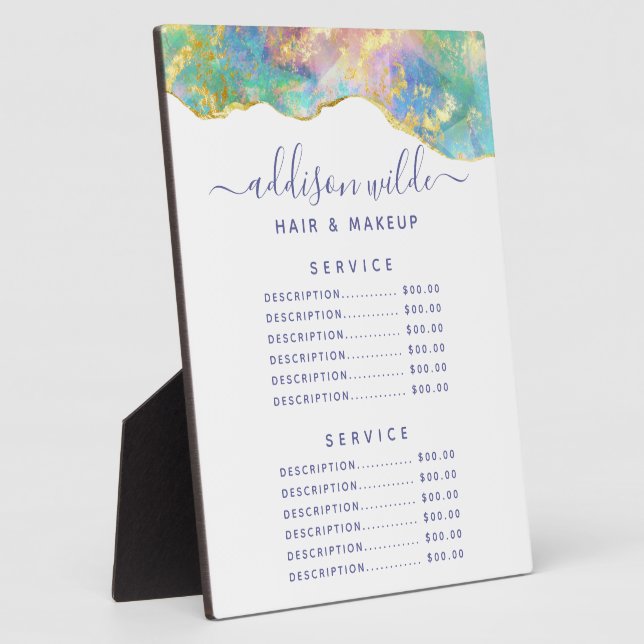 Fire Opal Rainbow Gemstone Price Menu Plaque Fotoplatte (Seite)