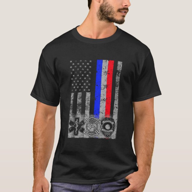 Fire Police Emt First Responder Flag T-Shirt (Vorderseite)