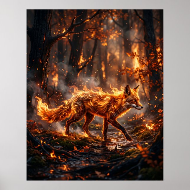 Fire Red Fox Ember Forest Poster (Vorne)