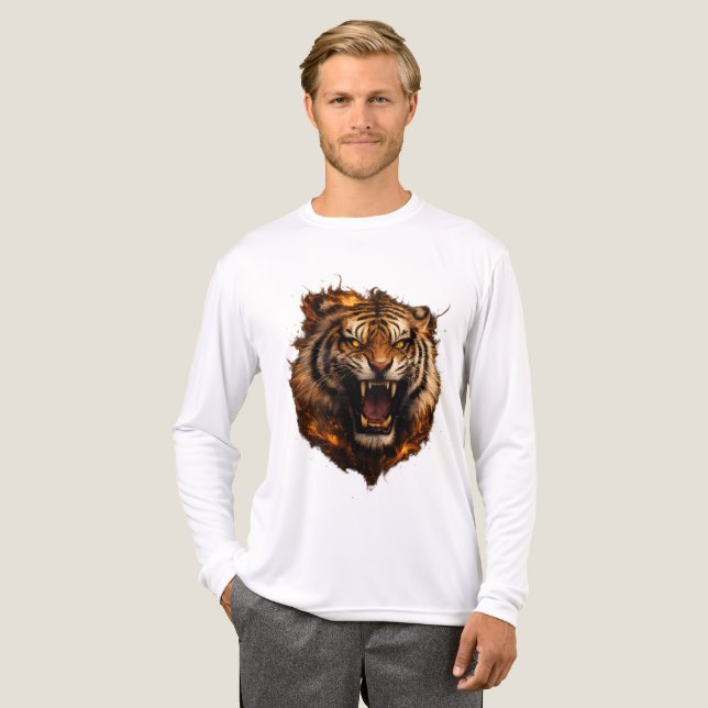 Fire Roaring Tiger Graphic Long Sleeve Tee (Vorderseite komplett)