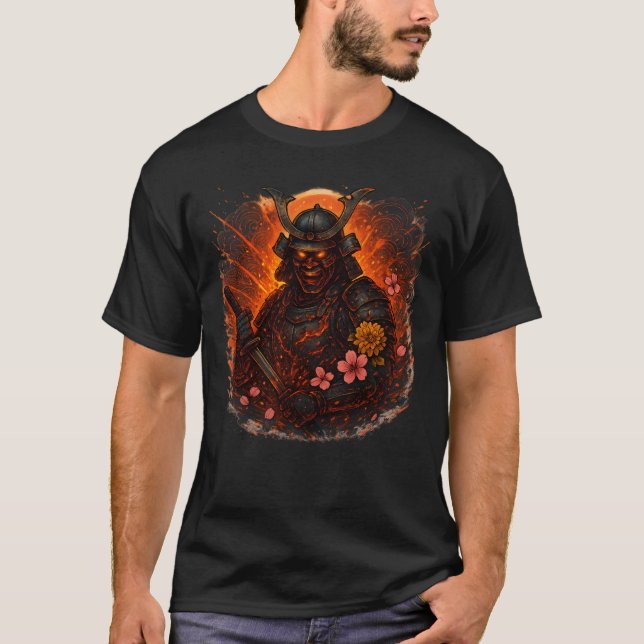 Fire Samurai Warrior Lava Art T-Shirt (Vorderseite)