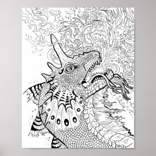 Fire Spitter Dragon Lineart Farbe Ihre eigene Poster