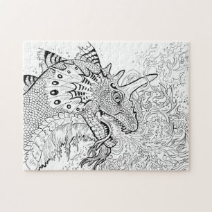 Fire Spitter Dragon Lineart Farbe Ihre eigene Puzzle
