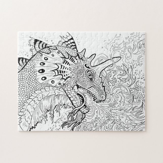Fire Spitter Dragon Lineart Farbe Ihre eigene Puzzle (Horizontal)