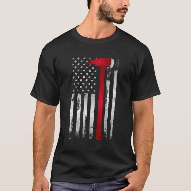 Fire Thire Red Line American Flag AX für Firefight T-Shirt (Vorderseite)