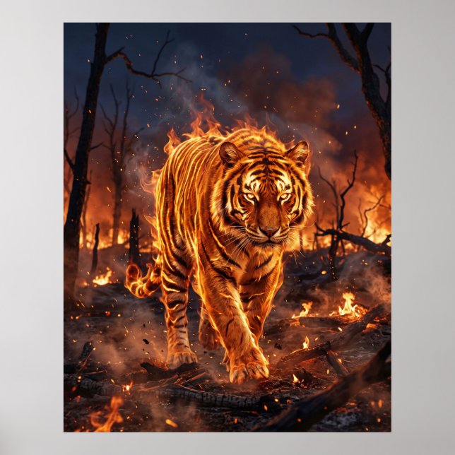 Fire Tiger Burning Wilderness Poster (Vorne)