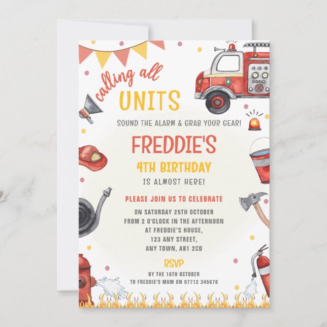 Fire Truck Birthday Invitation - Sound the Alarm  Einladung (Vorderseite)