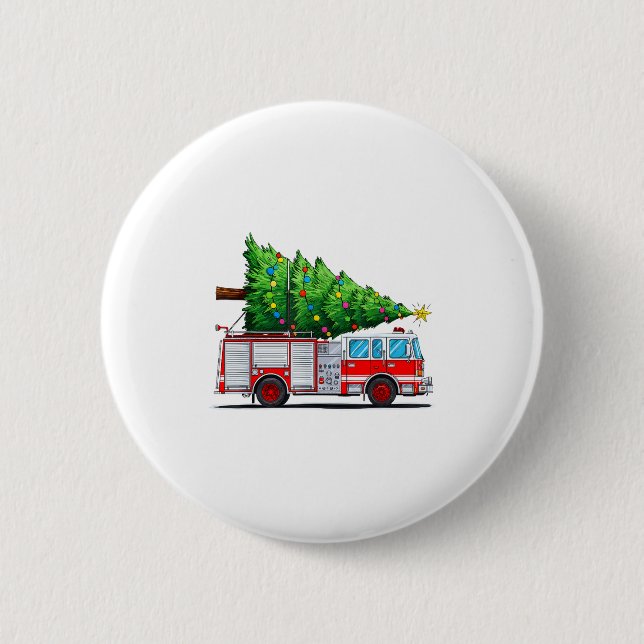 Fire Truck Christmas Tree Xmas Lights Firefighter  Button (Vorderseite)