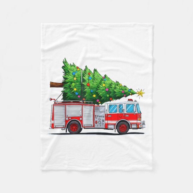 Fire Truck Christmas Tree Xmas Lights Firefighter  Fleecedecke (Vorderseite)