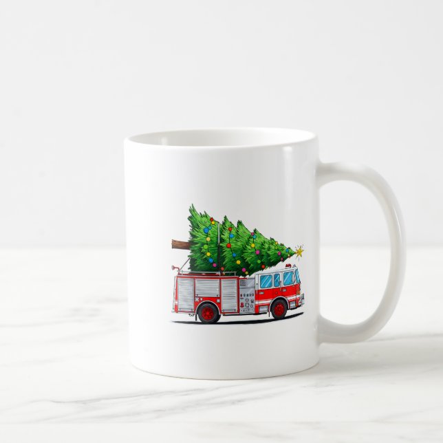 Fire Truck Christmas Tree Xmas Lights Firefighter  Kaffeetasse (Rechts)