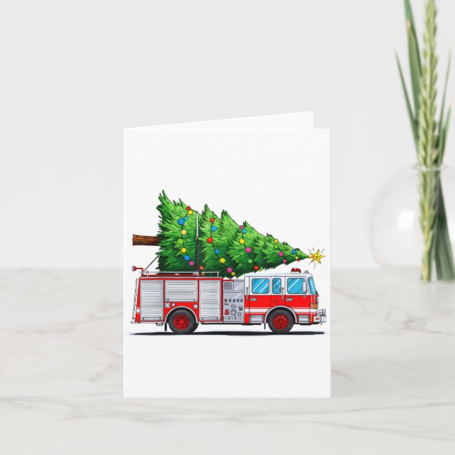 Fire Truck Christmas Tree Xmas Lights Firefighter  Karte (Vorderseite)