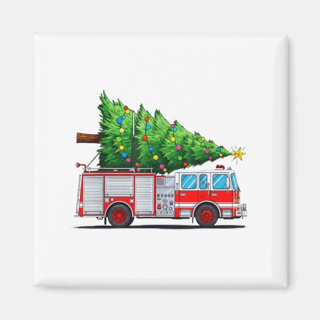 Fire Truck Christmas Tree Xmas Lights Firefighter  Magnet (Vorne)