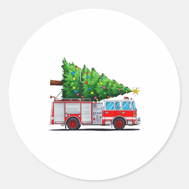 Fire Truck Christmas Tree Xmas Lights Firefighter  Runder Aufkleber (Vorderseite)
