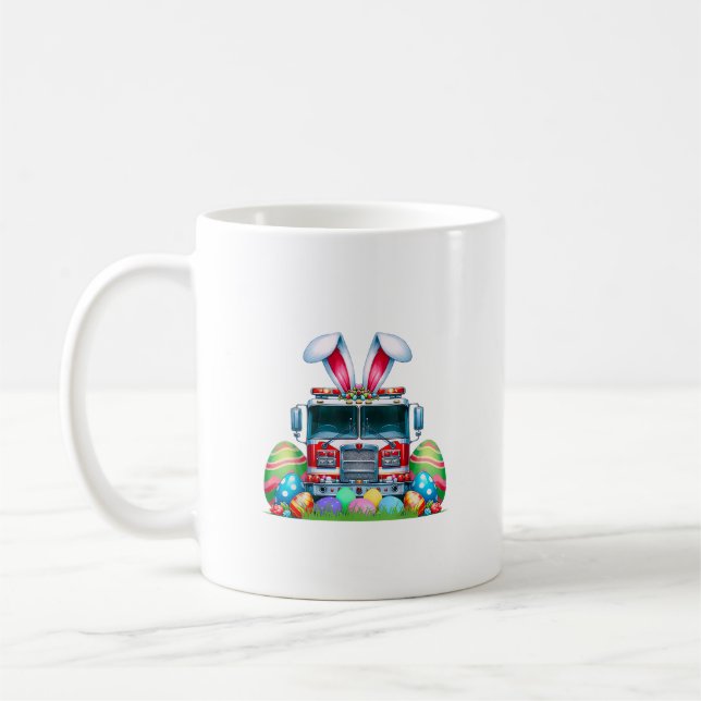 Fire Truck Easter Bunny Ears Firefighter Easter Eg Kaffeetasse (Links)