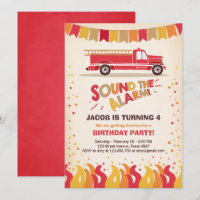 Fire Truck Firefighter Birthday Invitation Boy