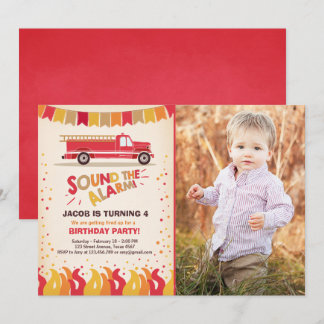 Fire Truck Firefighter Birthday Invitation Boy Einladung