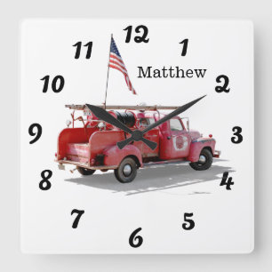 Fire Truck Quadratische Wanduhr