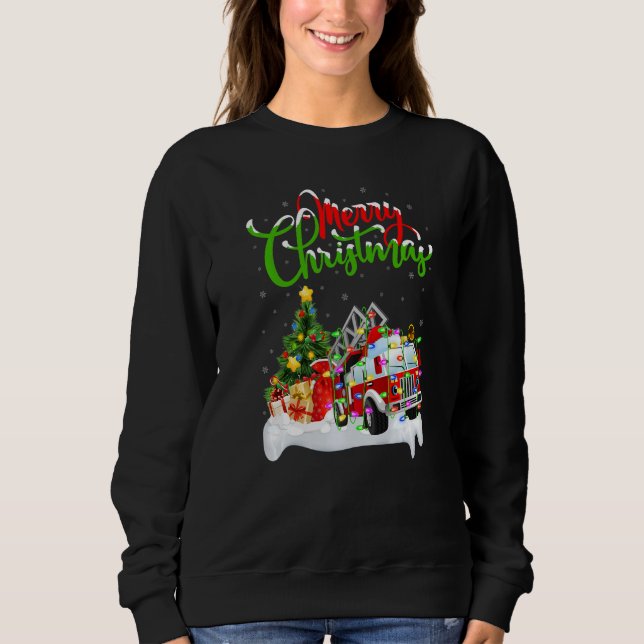 Fire Truck  Xmas Decorations Santa Fire Truck Chri Sweatshirt (Vorderseite)