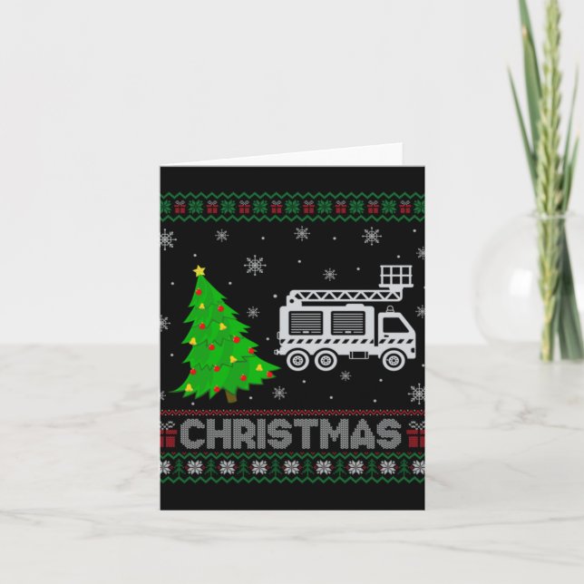Fire Truck Xmas Tree Lighting Ugly Christmas Sweat Karte (Vorderseite)