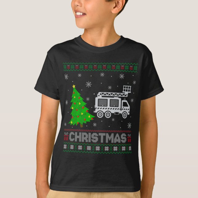 Fire Truck Xmas Tree Lighting Ugly Christmas Sweat T-Shirt (Vorderseite)