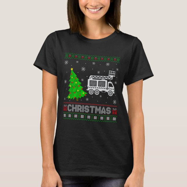 Fire Truck Xmas Tree Lighting Ugly Christmas Sweat T-Shirt (Vorderseite)