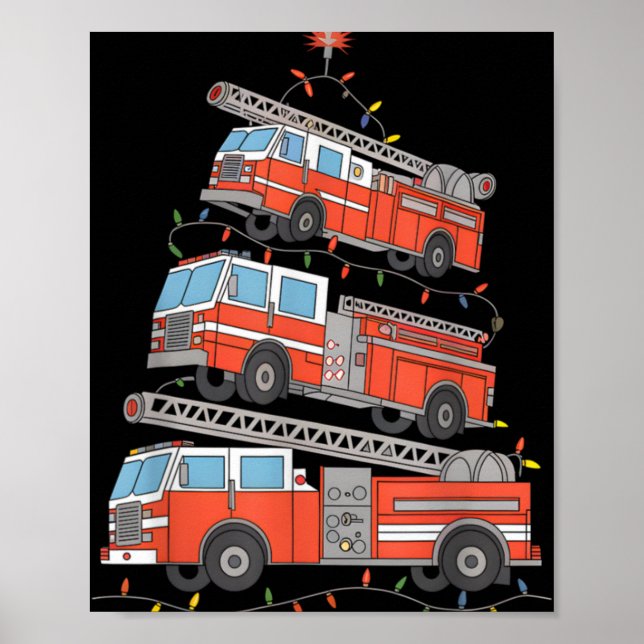 Fire Trucks Christmas Tree Lights Xmas Firefighter Poster (Vorne)