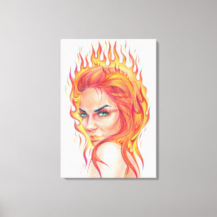 Fire Woman Surreal Fantasy Portrait zeichnend Kuns Leinwanddruck