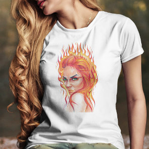 Fire Woman Surreal Fantasy Portrait zeichnend Kuns T-Shirt