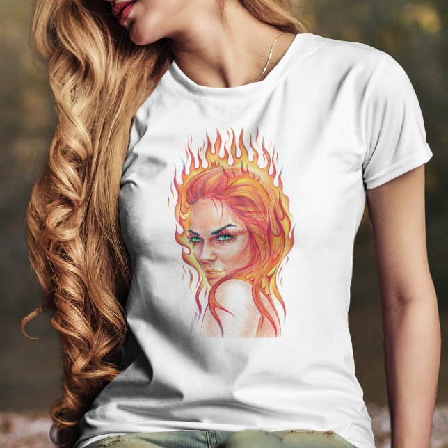 Fire Woman Surreal Fantasy Portrait zeichnend Kuns T-Shirt (Von Creator hochgeladen)