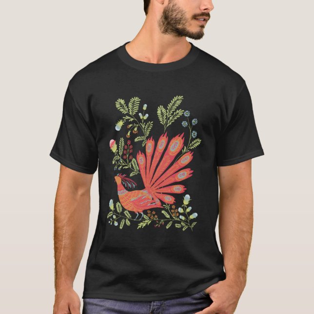 Firebird Floral Ukrainischer Vyshyvanka Stil T-Shirt (Vorderseite)