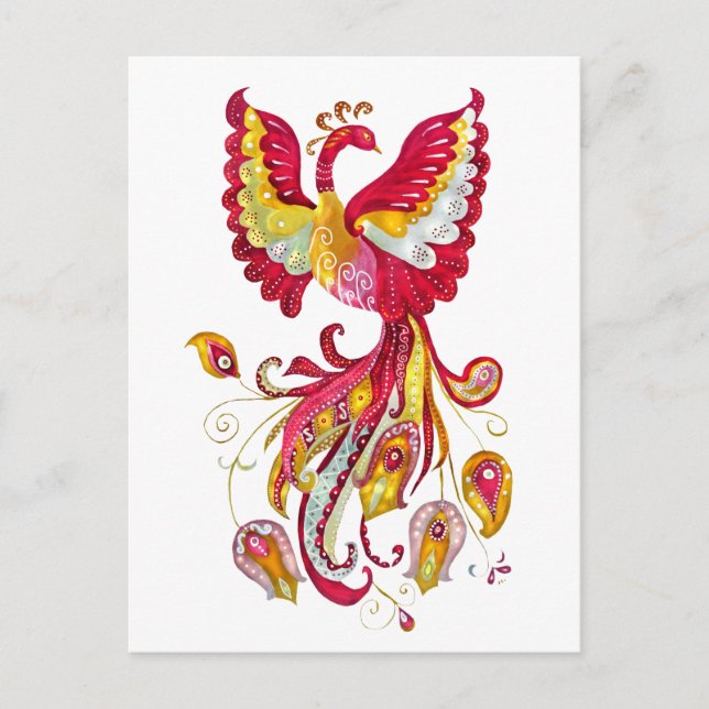 Firebird mit Aquarellfarbe oder Phoenix Fantasy Bi Postkarte (Vorderseite)